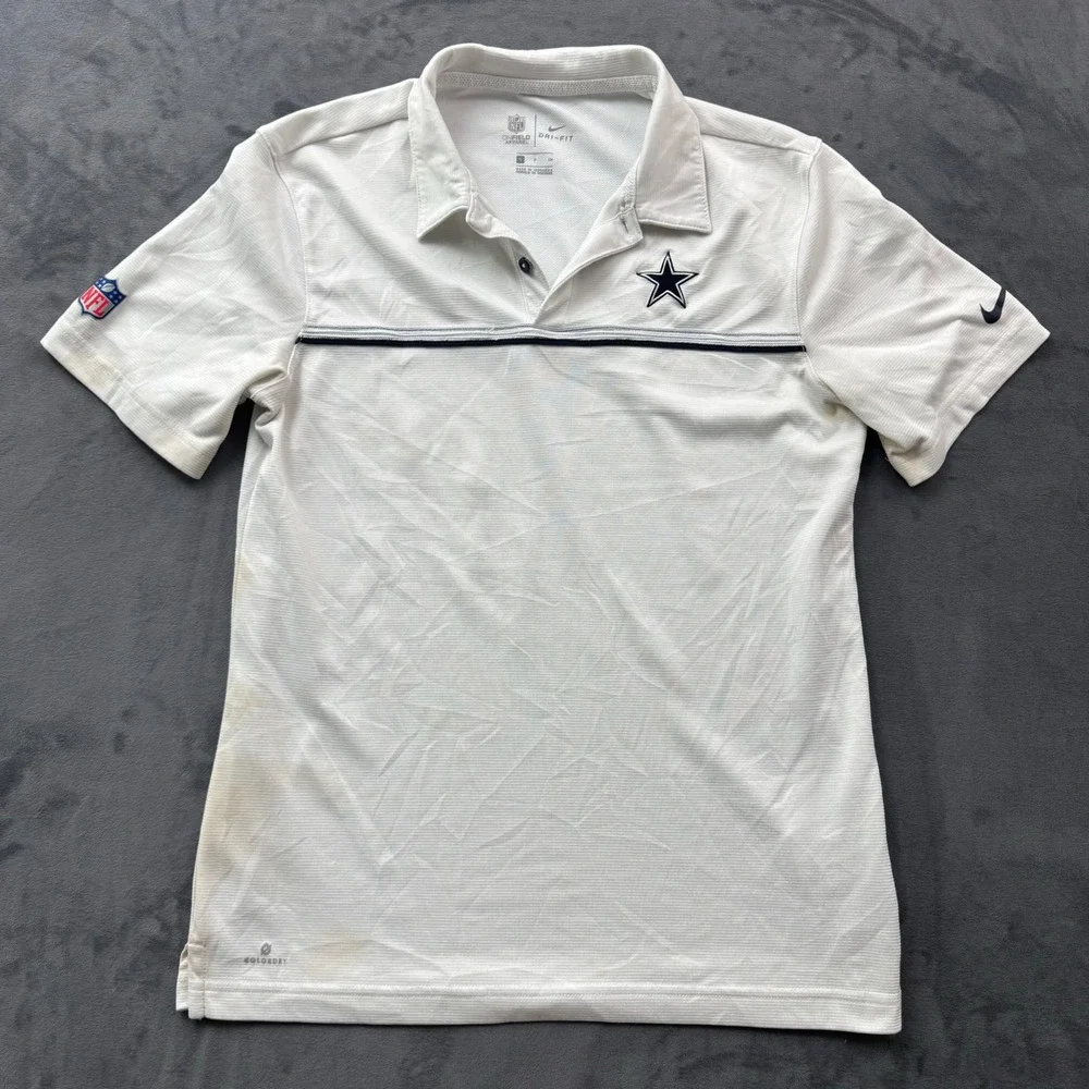 Nike Dallas Cowboys Polo Shirt Mens Small White NFL Onfield Dri-FIT ColorDry